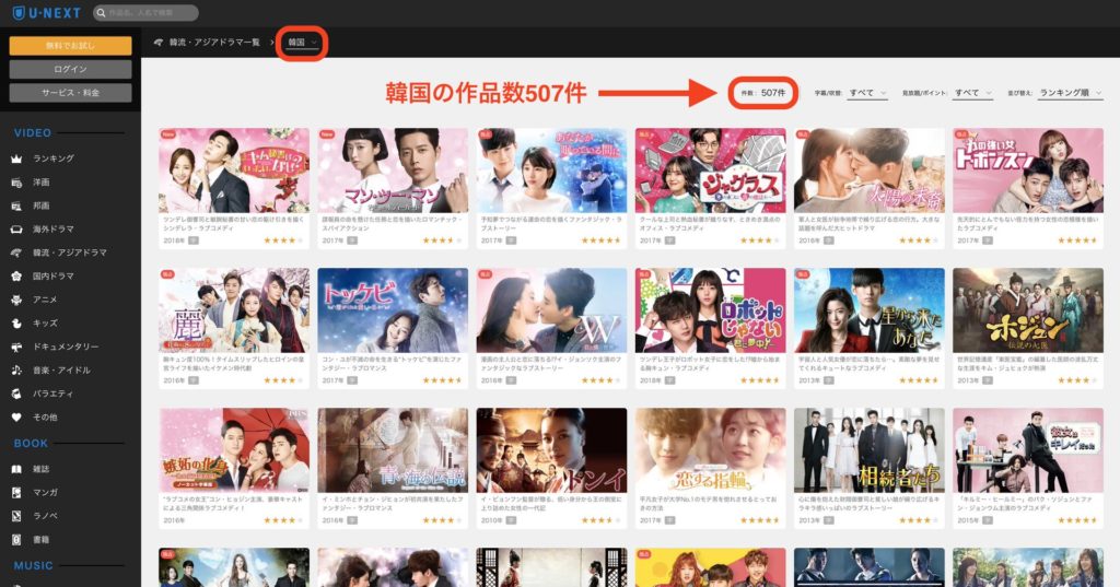 U-NEXTの韓国作品一覧